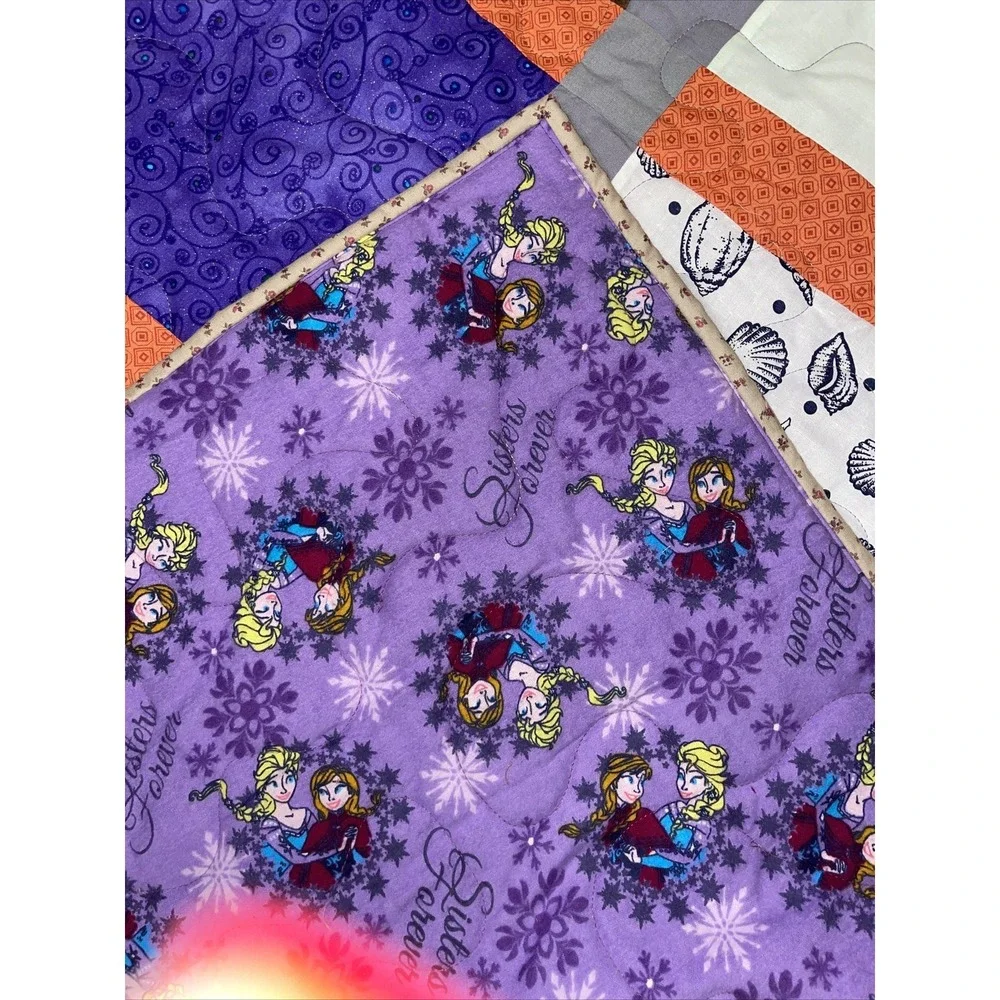 Handmade girls quilt Frozen princess Anna Elsa quilt blanket Flannel Lined 88x66